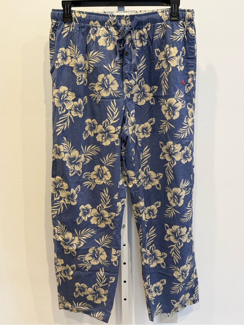 Tommy Bahama Blue Floral Pajama Pants Elastic Waist Cotton Size L